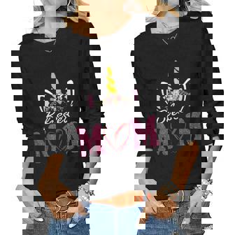 Blessed Mom Gift Unicorn With Flower Women Graphic Long Sleeve T-shirt | Seseable UK