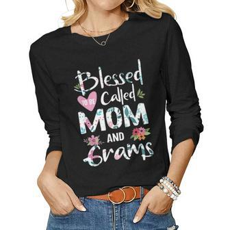Blessed To Be Called Mom And Grams Flower Gifts Women Graphic Long Sleeve T-shirt - Seseable