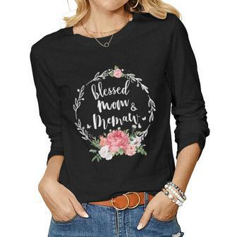 Blessed To Be Called Mom And Memaw Cute Flower Gift Women Graphic Long Sleeve T-shirt - Seseable
