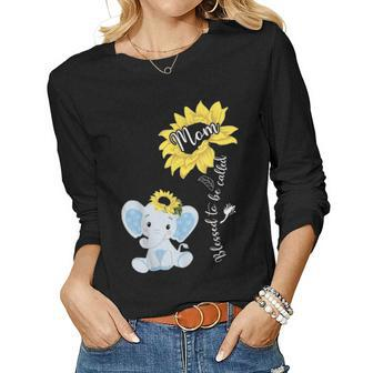 Blessed To Be Called Mom Elephant Sunflower Women Graphic Long Sleeve T-shirt - Seseable