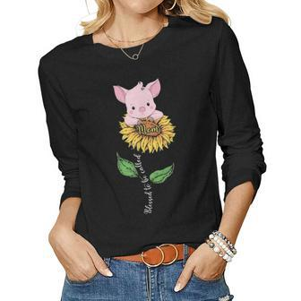 Blessed To Be Called Mom Pig Sunflower Women Graphic Long Sleeve T-shirt - Seseable