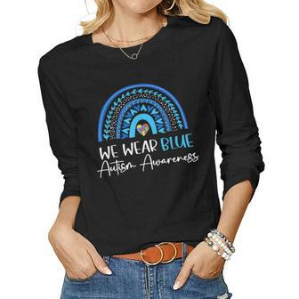 Blue Autism Awareness Month In April We Wear Blue Rainbow Women Long Sleeve T-shirt | Mazezy