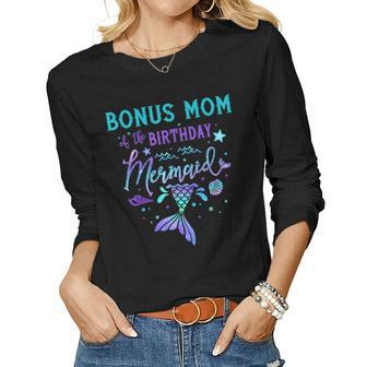 Bonus Mom Of The Birthday Mermaid Theme Party Squad Security Women Long Sleeve T-shirt | Mazezy