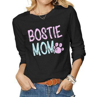 Bostie Mom Funny Boston Terrier Dog Lovers Mama Women Gift Women Graphic Long Sleeve T-shirt - Seseable