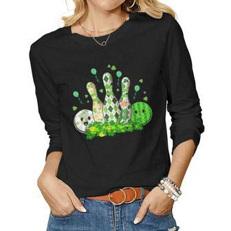 Bowling Ball Shamrock Leprechaun St Patricks Day Bowler Women Graphic Long Sleeve T-shirt - Thegiftio