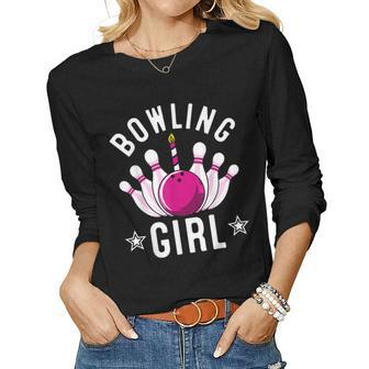 Bowling For Kids Cool Bowler Girls Birthday Party Women Long Sleeve T-shirt | Mazezy
