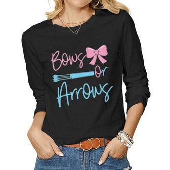Bows Or Arrows Gender Reveal Party Idea For Mom Or Dad Women Graphic Long Sleeve T-shirt - Seseable