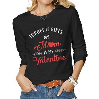 Boys Valentines Day Shirt Mom Is My Valentine Men Kids Women Long Sleeve T-shirt | Mazezy