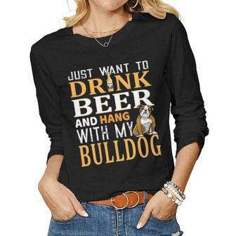 Bulldog Dad Dog Dad & Beer Lover Fathers Day Gift Women Graphic Long Sleeve T-shirt - Seseable