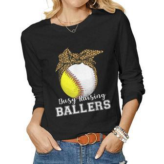 Busy Raising Ballers Mom Of Baseball Players Women Long Sleeve T-shirt | Mazezy