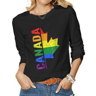 Canada Day Gay Half Canadian Flag Rainbow Lgbt T-Shirt Women Long Sleeve T-shirt | Mazezy