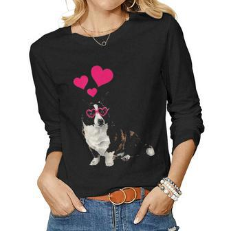 Cardigan Welsh Corgi Heart Cute Mom Dad Kid Youth Lover Gift Women Graphic Long Sleeve T-shirt - Seseable