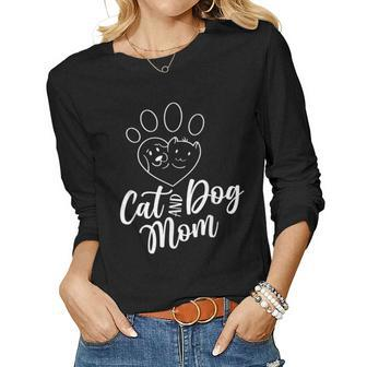 Cat And Dog Mom Dogs Cats Lover Mother Mommy Mama Mothers Women Long Sleeve T-shirt | Mazezy
