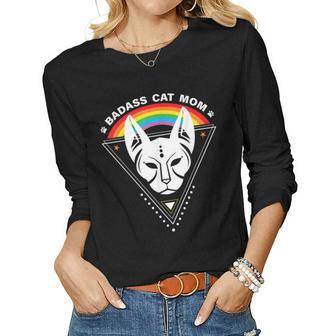 Cat Mom Badass Cat Lady Lgbtq Pride Lesbian Equality Women Graphic Long Sleeve T-shirt - Thegiftio UK