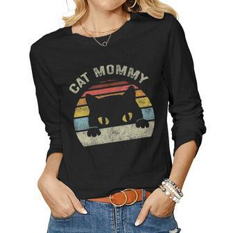 Cat Mommy Women Vintage Retro Black Cats Mom Mothers Day V2 Women Graphic Long Sleeve T-shirt - Seseable