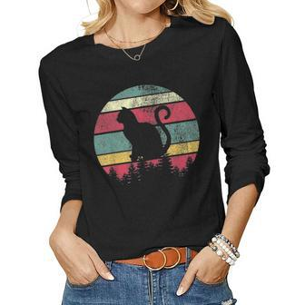 Cat Retro Style Vintage Fur Mom Dad Distressed Animal Gift Women Graphic Long Sleeve T-shirt - Seseable