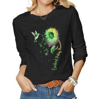 Cerebral Palsy Mom Sunflower Hummingbird Women Graphic Long Sleeve T-shirt - Seseable