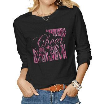 Cheer Mom Cheerleader Daughter Pink Black Tiger Women Graphic Long Sleeve T-shirt - Seseable