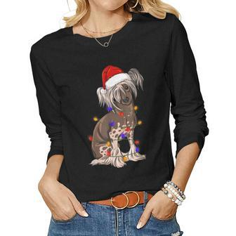Chinese Crested Xmas Lights Dog Dad Dog Mom Women Long Sleeve T-shirt | Mazezy