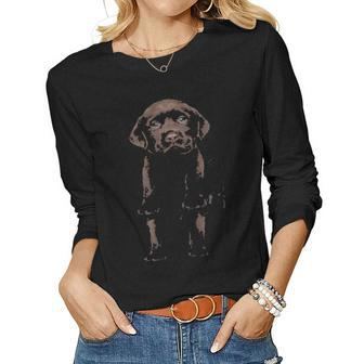 Chocolate Lab Labrador Pocket Funny Mom Dad Kids Lover Gifts Women Graphic Long Sleeve T-shirt - Seseable