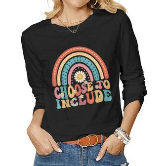 Choose To Include For Autism Teacher Groovy Retro Rainbow Women Long Sleeve T-shirt | Mazezy