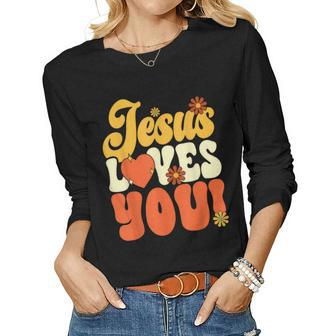 Christian Retro Jesus Loves You Religious Faith God 70S Women Long Sleeve T-shirt | Mazezy