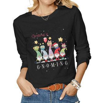 Christmas Is Gnoming God Jul Gnome Tomte Xmas Santa Holiday Women Long Sleeve T-shirt | Mazezy