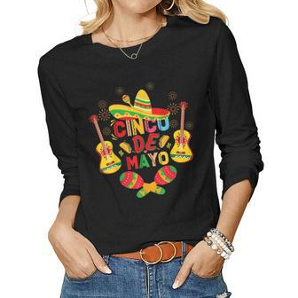 Cinco De Mayo Mexican Guitar Cactus For Men Women Boys Girls Women Long Sleeve T-shirt | Mazezy