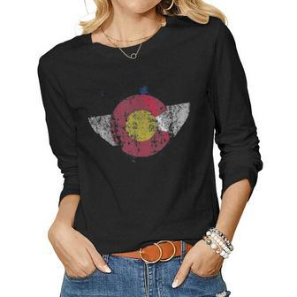 Colorado Flag Heart Distressed Vintage Wife Mom Women Gift Women Graphic Long Sleeve T-shirt - Seseable