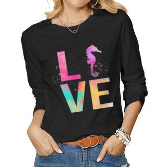 Colorful Seahorse Mom Gifts Seahorse Women Graphic Long Sleeve T-shirt - Seseable