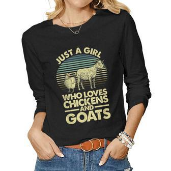 Cool Chicken Goat For Women Girls Chicken Farmer Goat Lovers Women Long Sleeve T-shirt | Mazezy