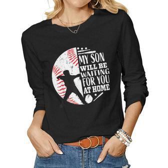 Cool Cute Baseball Catcher Mom Dad Son Parents Quote Graphic Women Graphic Long Sleeve T-shirt - Seseable