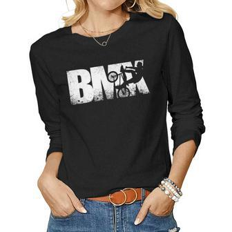Cool Distressed Bmx Funny Bike Rider Gift For Men Women Kids Women Graphic Long Sleeve T-shirt - Seseable