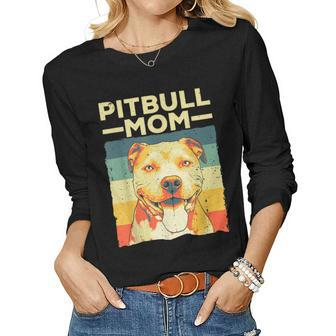 Cool Pitbull Mom For Women Girls Pitbull Owner Dog Lover Women Graphic Long Sleeve T-shirt - Seseable