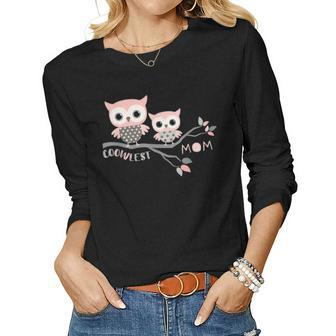 Coowlest Mom Cute Owl Mothers Day Women Graphic Long Sleeve T-shirt - Seseable