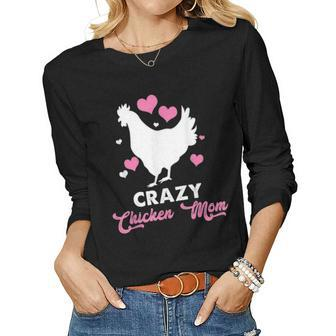 Crazy Chicken Mom Lady Farmer Women Graphic Long Sleeve T-shirt - Seseable