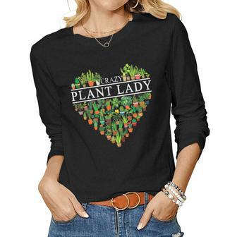 Crazy Plant Lady Funny Plant Lover Women Botanical Women Graphic Long Sleeve T-shirt - Seseable
