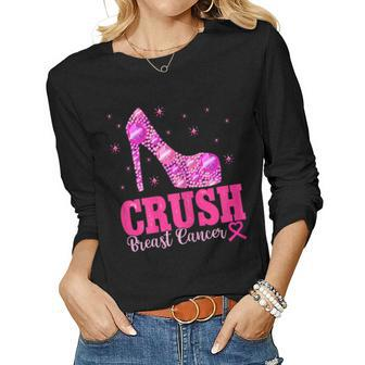 Womens Crush Breast Cancer Awareness Pink Heels Women Long Sleeve T-shirt | Mazezy