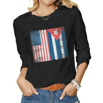 Cuban Flag Cuba American Us Pride Roots Men Women Gift Women Graphic Long Sleeve T-shirt - Seseable