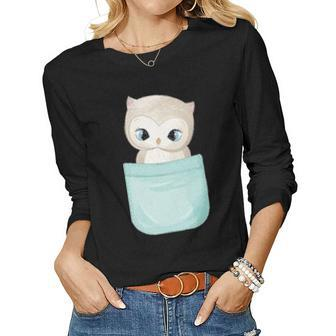 Cute Baby Owl In Your Pocket Peeking Pet Animal Owls Lover Women Graphic Long Sleeve T-shirt - Seseable