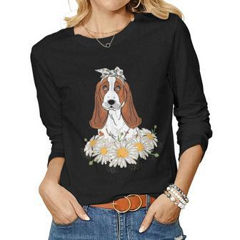 Cute Basset Hound Funny Dog Lovers Clothes Mother Gifts Women Graphic Long Sleeve T-shirt - Seseable