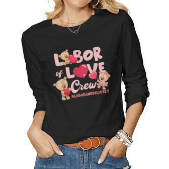 Cute Bear Funny Labor And Delivery Nurse Valentines Day Women Graphic Long Sleeve T-shirt - Seseable