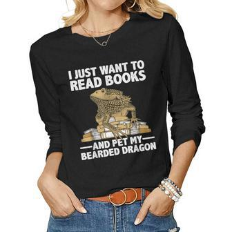 Cute Bearded Dragon For Men Women Zoology Reptile Book Lover Women Long Sleeve T-shirt | Mazezy