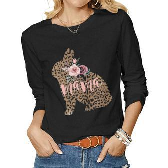 Cute Bunny Mom Gift For Her Wife Leopard Mama Bunny Floral Women Graphic Long Sleeve T-shirt - Seseable