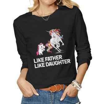 Cute Dad Unicorn Father Daughter Fathers Day Gift Women Graphic Long Sleeve T-shirt - Seseable