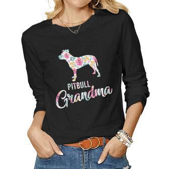 Cute Dog Pitbull Pittie Grandma Flower Women Long Sleeve T-shirt | Mazezy