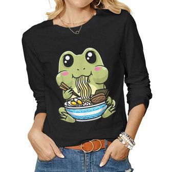 Cute Frog Ramen Bowl Japanese Noodle Kawaii Kids Anime Women Long Sleeve T-shirt | Mazezy