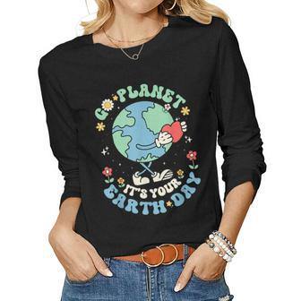 Cute Go Planet Its Your Earth Day 2023 Teacher Kids Groovy Women Long Sleeve T-shirt | Mazezy