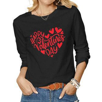 Cute Happy Valentines Day Heart Love Couple Men Women Women Graphic Long Sleeve T-shirt - Seseable