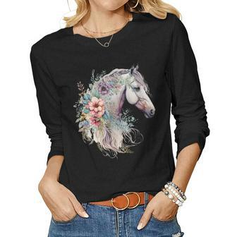 Cute Horse Women Boho Girl Horse Riding Cowgirl Rodeo Women Long Sleeve T-shirt | Mazezy